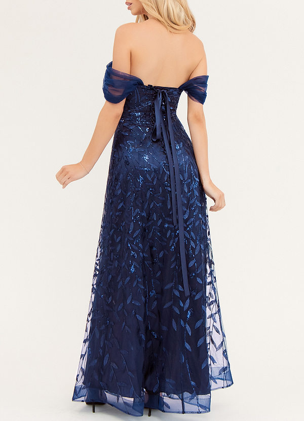 back Sparkly Darling Navy Blue Sequin Maxi Dress