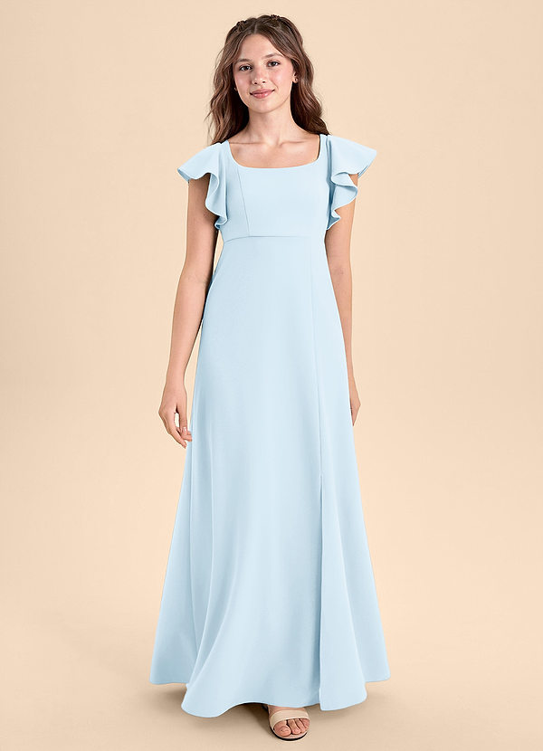 Azazie Bondi Junior Sky Blue A-Line Side Slit Stretch Crepe Dress image1