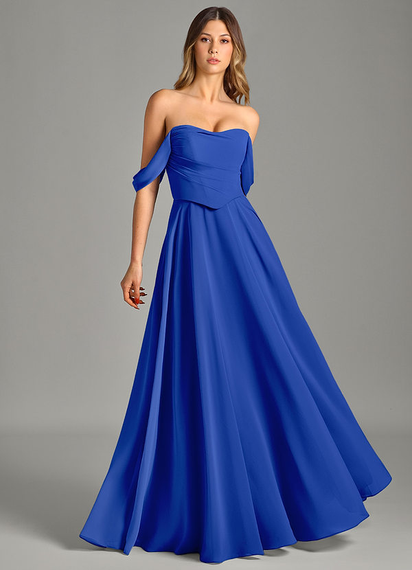 Azazie Chelsey Brautjungfernkleider Wandelbar A-Linie Schulterfrei Chiffon Kleid Königsblau image1