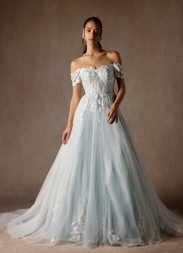 Cloudy Blue Lace Tulle Gown