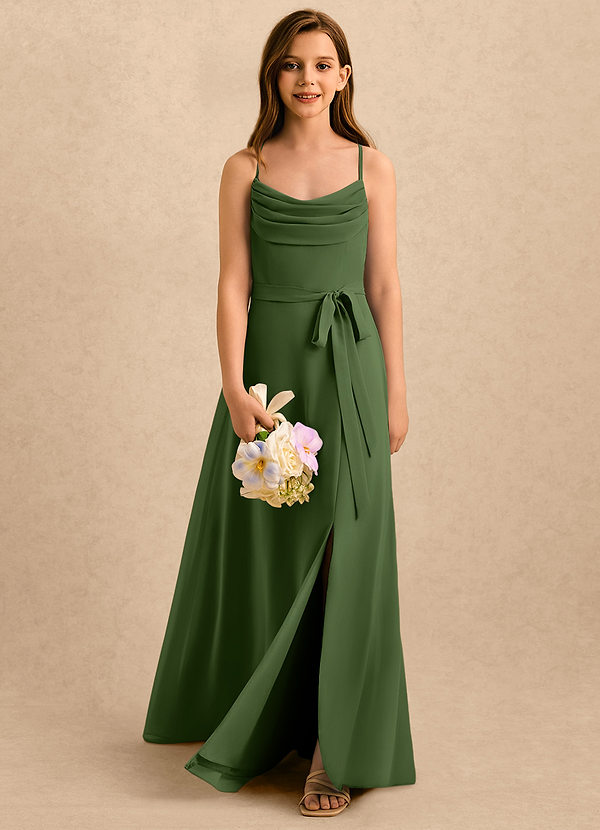 Azazie Jasslyn Girls Formal Sukienki dla dziewczynek sypiących kwiaty Linia A Pofałdowany Szyfon Długość podłogi Sukienka image1