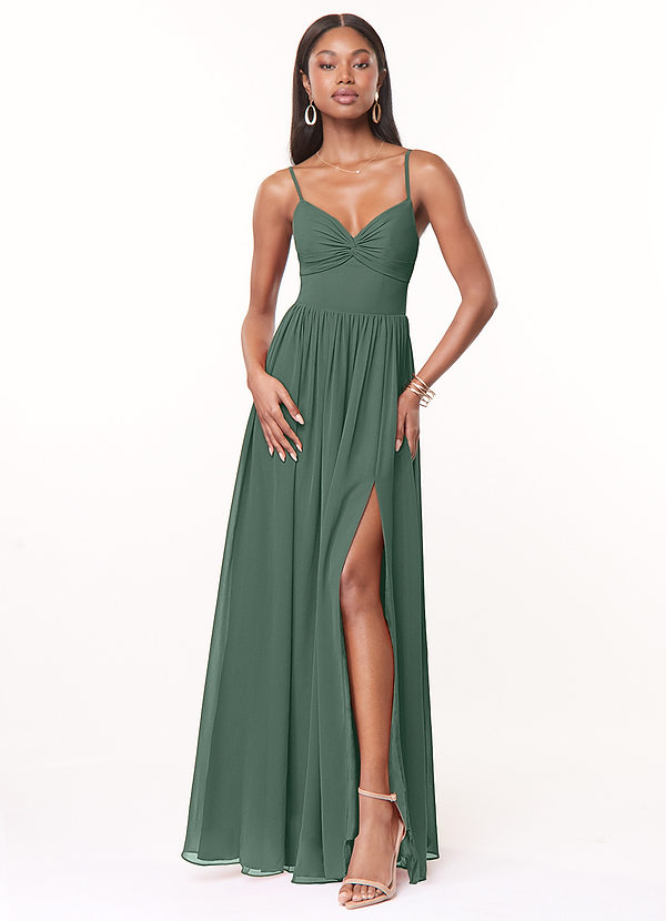 Azazie Zeya Bridesmaid Dresses Sea Moss A-Line V-Neck Pleated Chiffon Dress image1