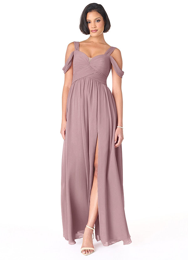 Azazie Lianne Bridesmaid Dresses Dusty Rose A-Line Off the Shoulder Chiffon Dress image1