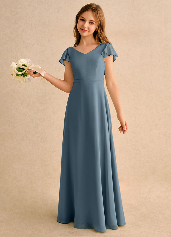 Azazie Nari Girls Formal Flower Girl Dresses Twilight A-Line with Sleeves Chiffon Dress image1