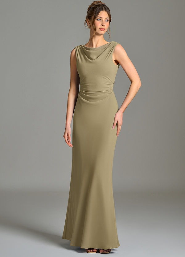 Azazie Kieryn Bridesmaid Dresses Moss Green Mermaid Pleated Chiffon Dress image1
