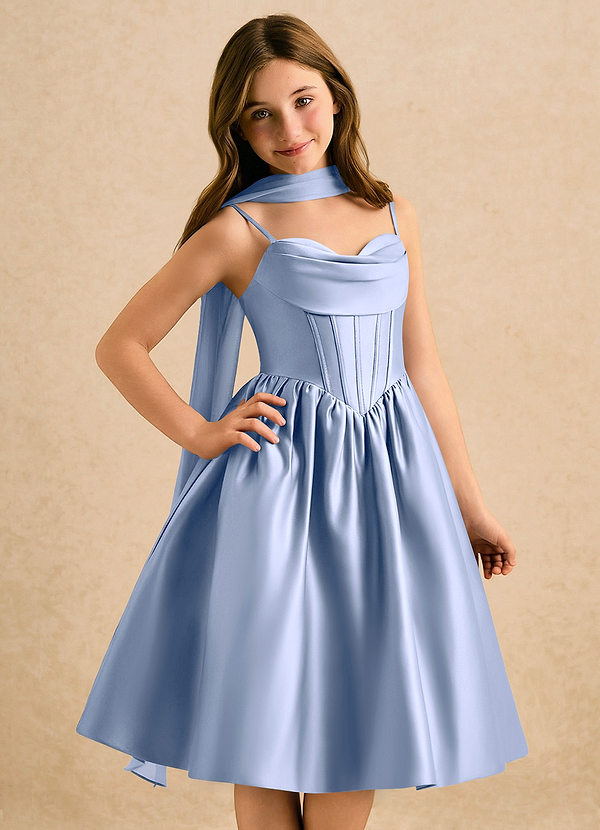 Azazie Shona Girls Formal Blumenkinder Kleider A-Linie Herzausschnitt Matte Satin Kleid Eis image1