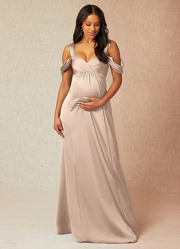 Rhea Vestidos de dama de honor premamá Vestido Línea A Off The Shoulder Plisado Largo hasta el suelo Satén Elástico image1