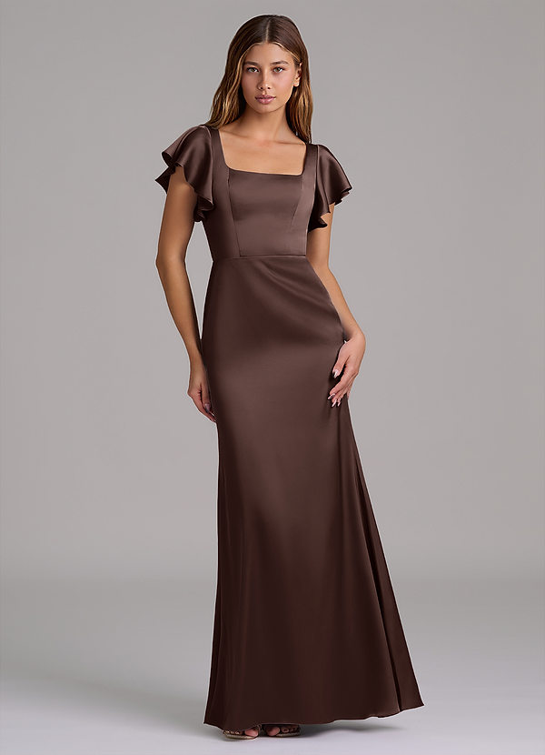 Azazie Elkie Bridesmaid Dresses Ganache Mermaid Square Neckline Stretch Satin Dress image1