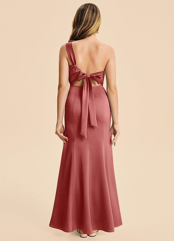 Azazie Ren Junior Robe Trapèze en Satin extensible Plissé Antique Rose image1