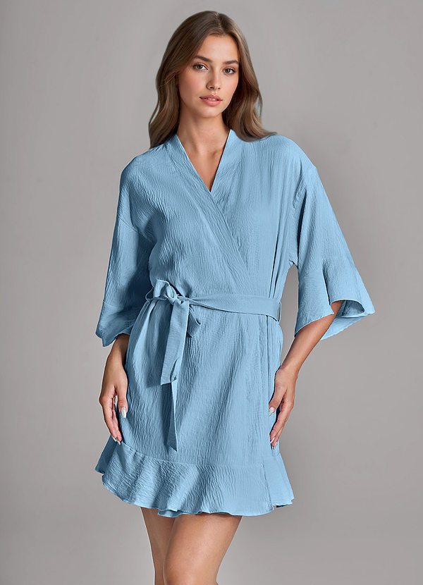front Conjunto de robe e camisola de 2 peças com babados e toque macio em nuvem, da mesma cor