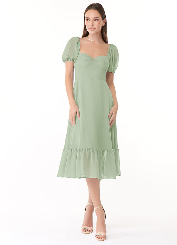 Azazie Baby Bridesmaid Dresses Dusty Sage A-Line Sweetheart Ruched Chiffon Dress image1