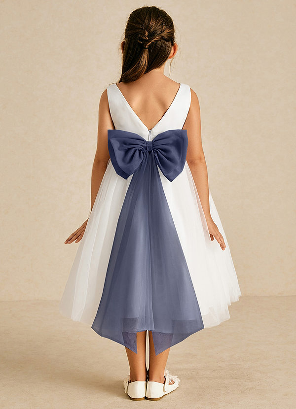 Azazie Kavi Flower Girl Dresses Ivory Stormy A-Line Bow Matte Satin Dress image1