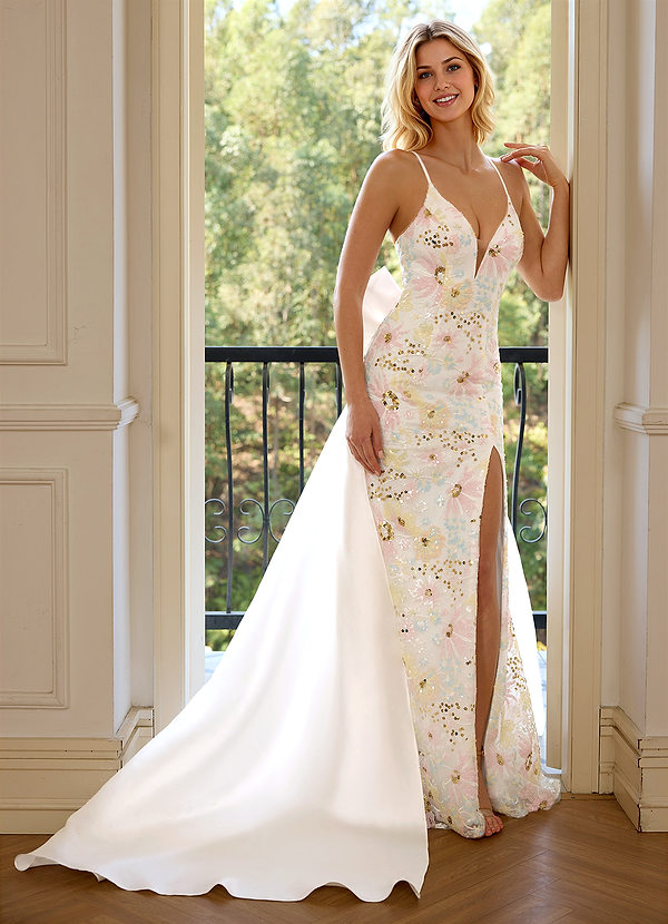 Christem Avorio Abito da ballo a sirena con ricami di paillettes image1