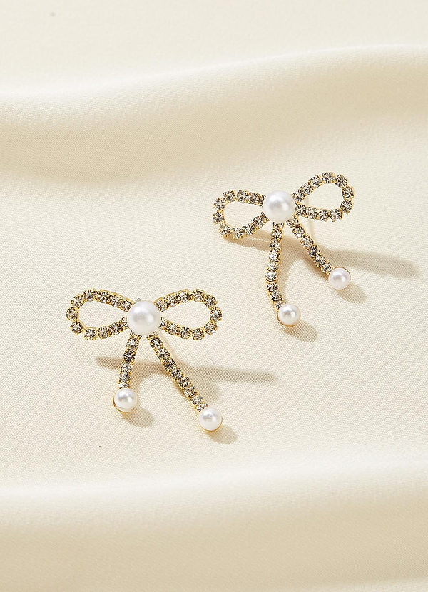 front Rhinestone and Pearl Bow Earrings