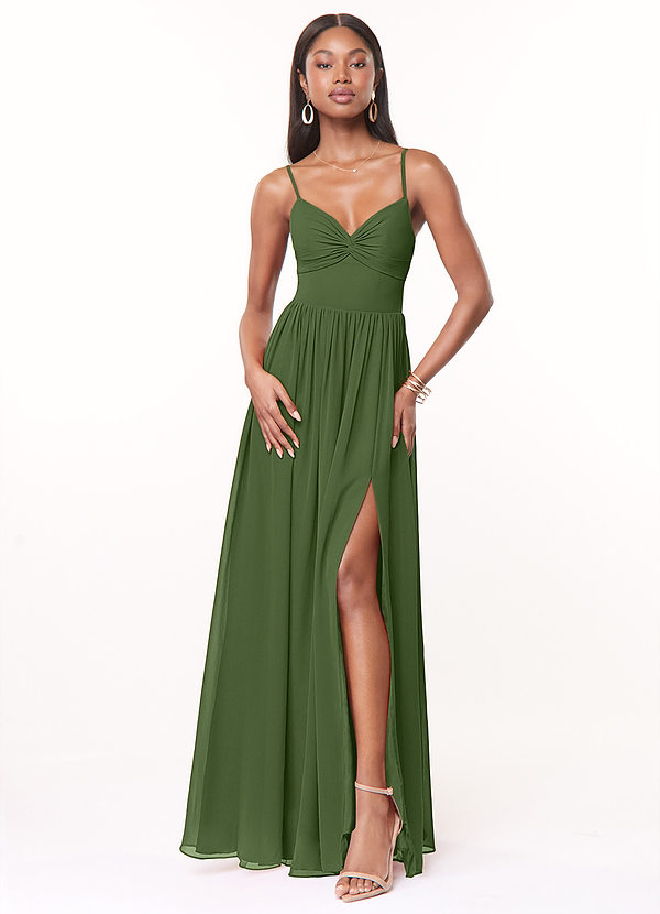 Azazie Zeya Bridesmaid Dresses Vestir Oliva de Chiffon de Linha A com Plissado image1