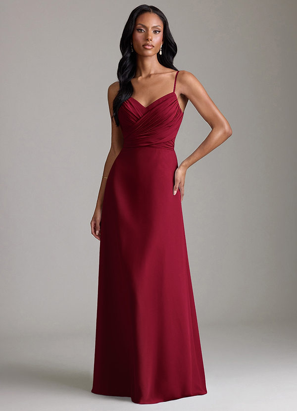 Azazie Kali Bridesmaid Dresses Burgundy A-Line Pleated Chiffon Dress image1