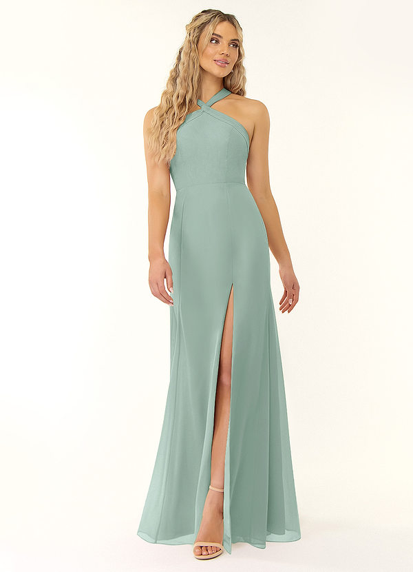 Azazie Rue Abiti da Damigella Abito A-Line in Chiffon con Scollo Halter Agave image1