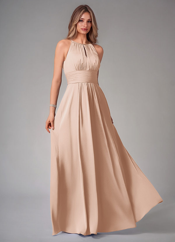 Azazie Bonnie Abiti da Damigella Abito A-Line in Raso Elasticizzato Plissettato Rosa Inglese image1