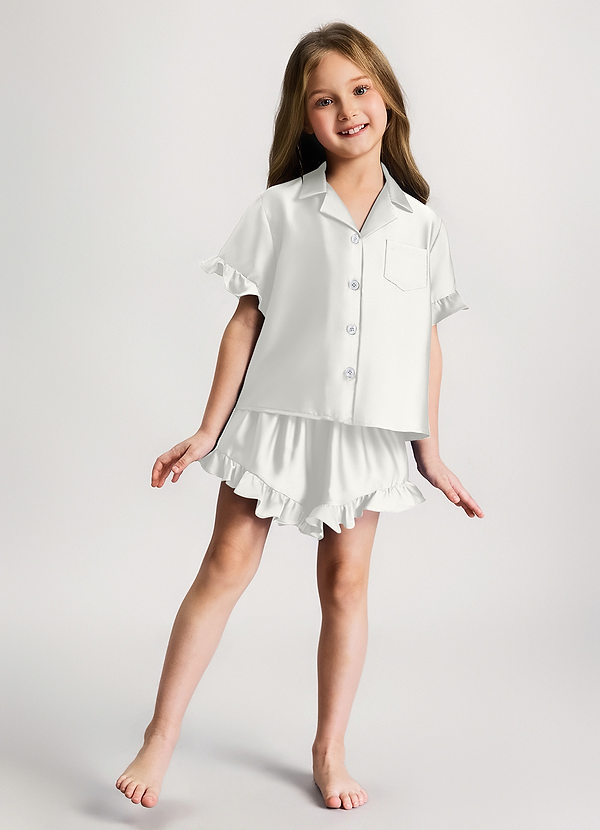 front White Girls Ruffled Short Sleeve Pajama Set