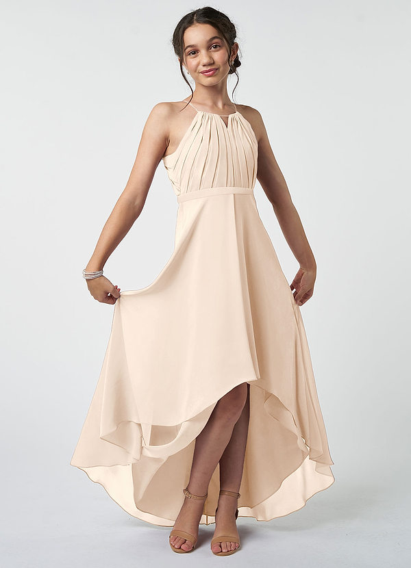 Azazie Oaklynn Junior Robe Trapèze en Mousseline de soie Plissée Albâtre Blanc image1