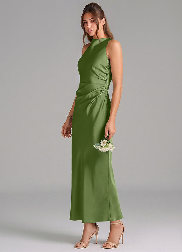 Azazie Evadne Brautjungfernkleider Etui Plissee Stretch-Satin Kleid Wacholder image1