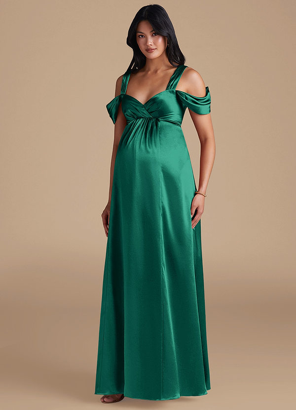Azazie Rhea Maternity Bridesmaid Dresses A-Line Pleated Metallic Satin Floor-Length Dress image1