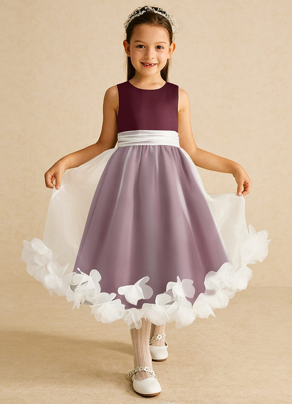 Azazie Stardust Flower Girl Dresses Cabernet A-Line Sleeveless Organza Dress image1