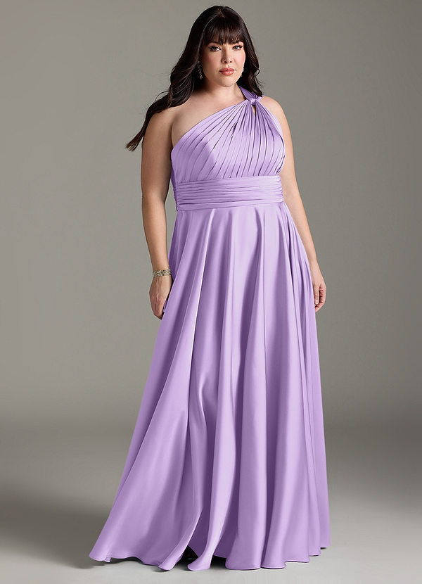 Azazie Charlize Robes Demoiselle d'honneur Robe Trapèze en Satin extensible Ue épaule Lilas image1