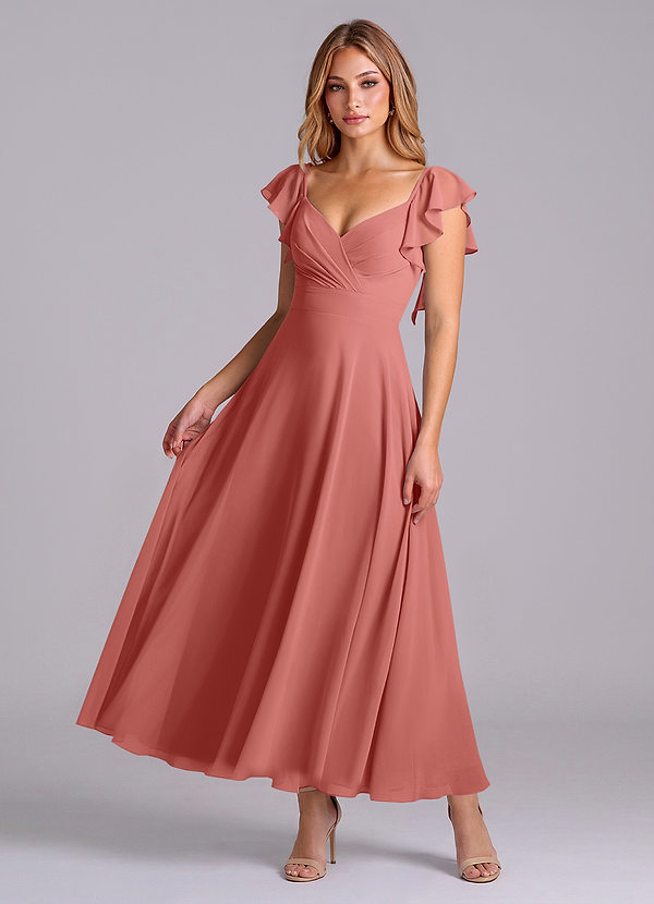 Azazie Leilani Brautjungfernkleider A-Linie Gestreift Chiffon Kleid Antike Rose image1