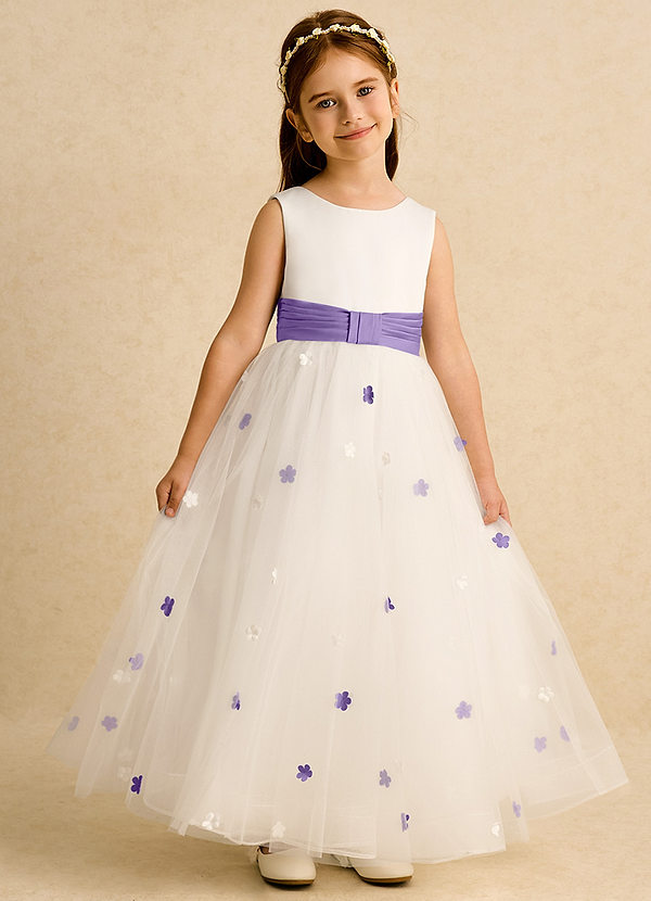 Azazie Cricket Abiti da Ragazza di Fiori Abito Principessa in Raso Opaco Plissettato Avorio Tahiti image1