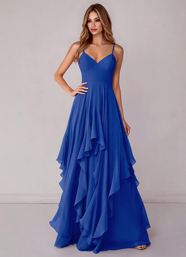 Azazie Zaina Bridesmaid Dresses Royal Blue A-Line Chiffon Dress image1