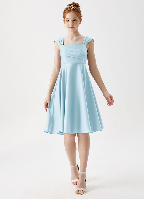 Azazie Amira Junior Sky Blue A-Line Pleated Stretch Satin Dress image1