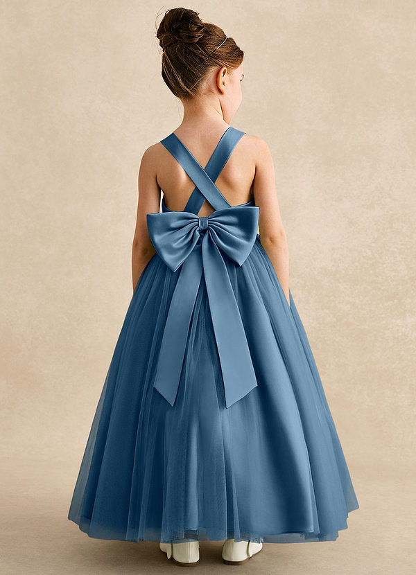 Azazie Peanut Bloemenmeisjes Jurken A-Lijn Jurk van Tule Band Bermuda image1