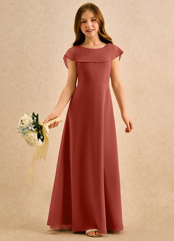 Azazie Kittie Girls Formal Robes de Fillette d'Honneur Robe Trapèze en Mousseline de soie Terracotta image1