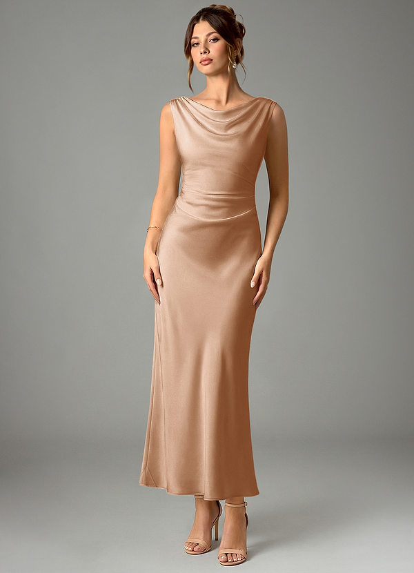 Azazie Kieryn Bridesmaid Dresses English Rose Mermaid Pleated Stretch Satin Dress image1