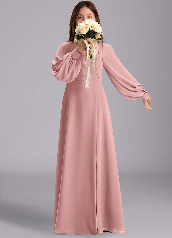 Azazie Bondi Junior Robe Trapèze en Mousseline de soie Blouson Rose Poussiéreuse image1