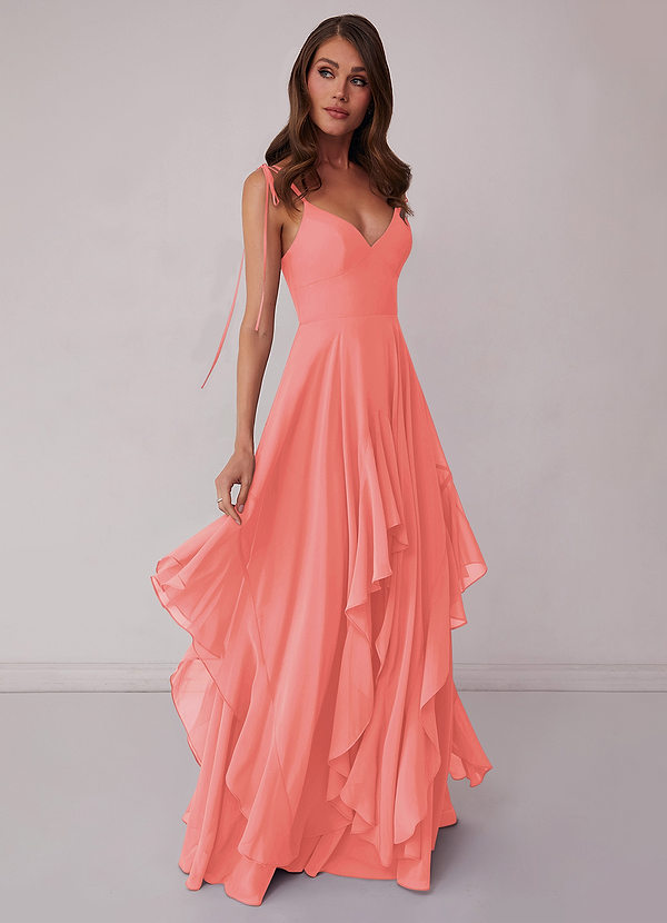 Barbie ♥ Azazie Bridesmaid Dresses Coral A-Line Bow Chiffon Dress image1