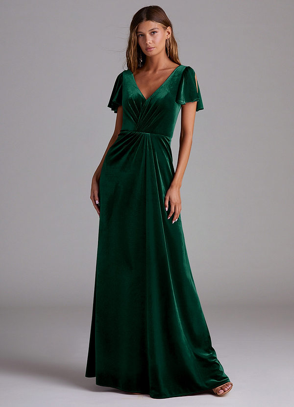 Azazie Soren Bridesmaid Dresses Emerald A-Line Velvet Dress image1