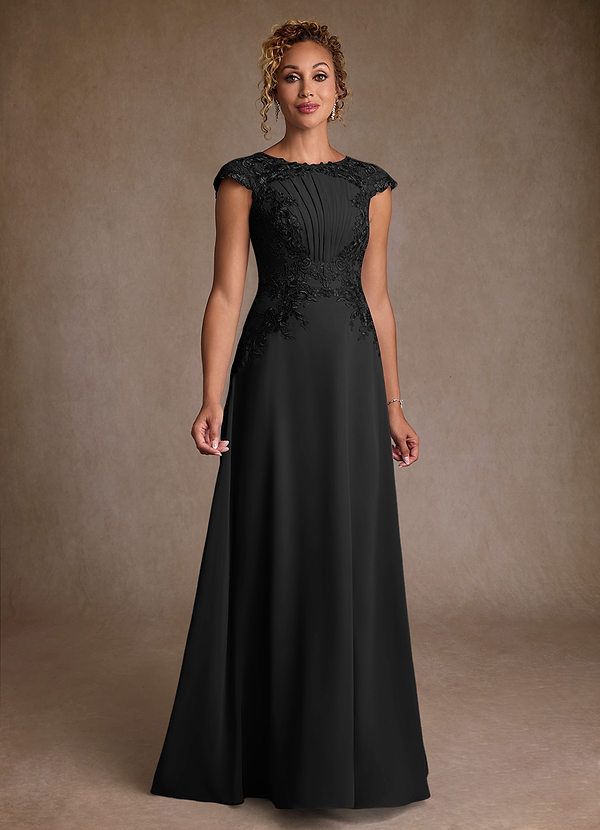 Azazie Christi Vestidos de Madre de la Novia Vestido de Negro de Gasa de Corte en A con Encaje image1