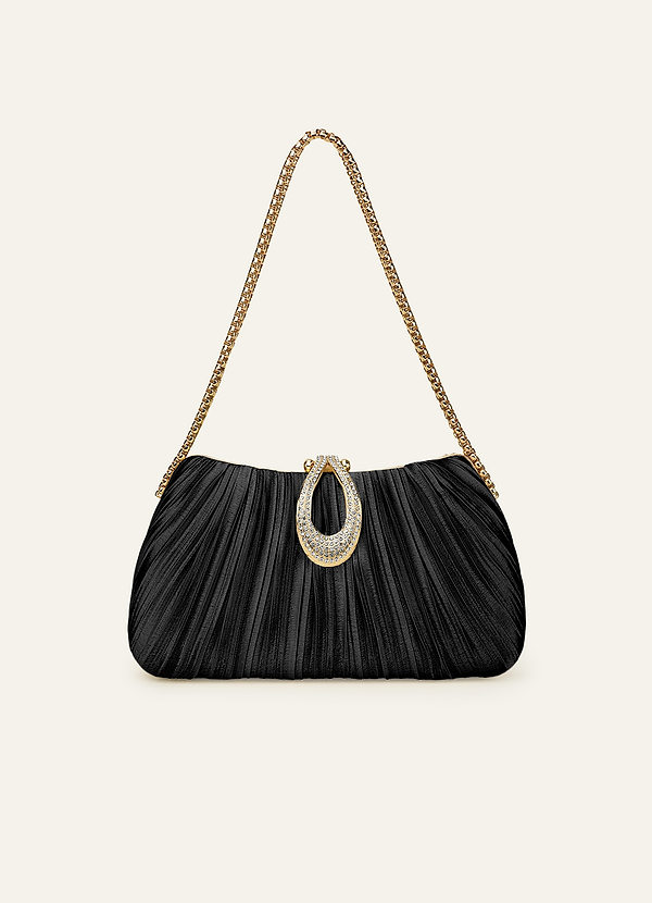 front Matching Color Crystal Buckle Pleated Satin Clutch Bag
