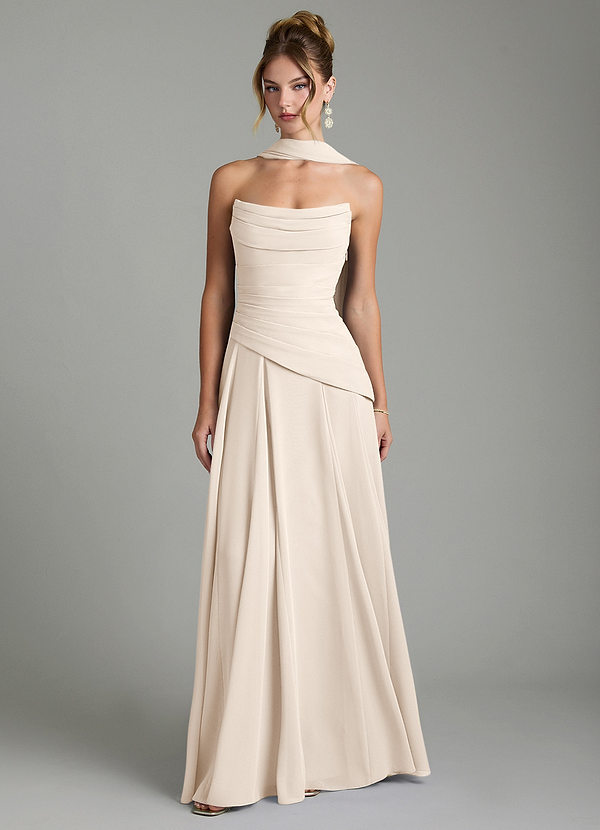 Azazie Gabriela Bridesmaid Dresses White Alabaster A-Line Corset Chiffon Dress image1