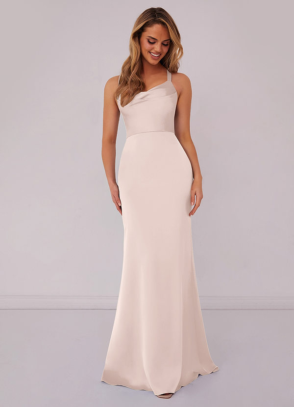 Barbie ♥ Azazie Bridesmaid Dresses Blushing Pink Mermaid Pleated Stretch Satin Dress image1