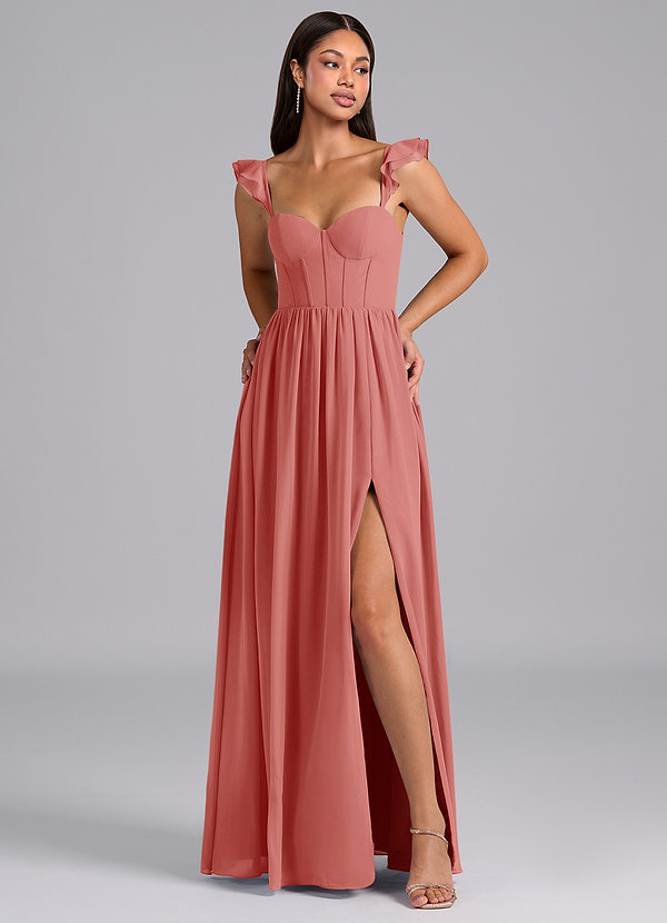 Azazie Denisse Robes de demoiselle d'honneur Robe Trapèze en Mousseline de soie Rayé Antique Rose image1
