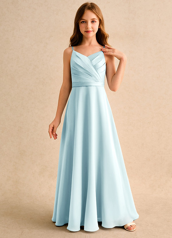 Azazie Umina Girls Formal Bloemenmeisjes Jurken A-Lijn Jurk van Mat Satijn Geplooid Zeeglas image1