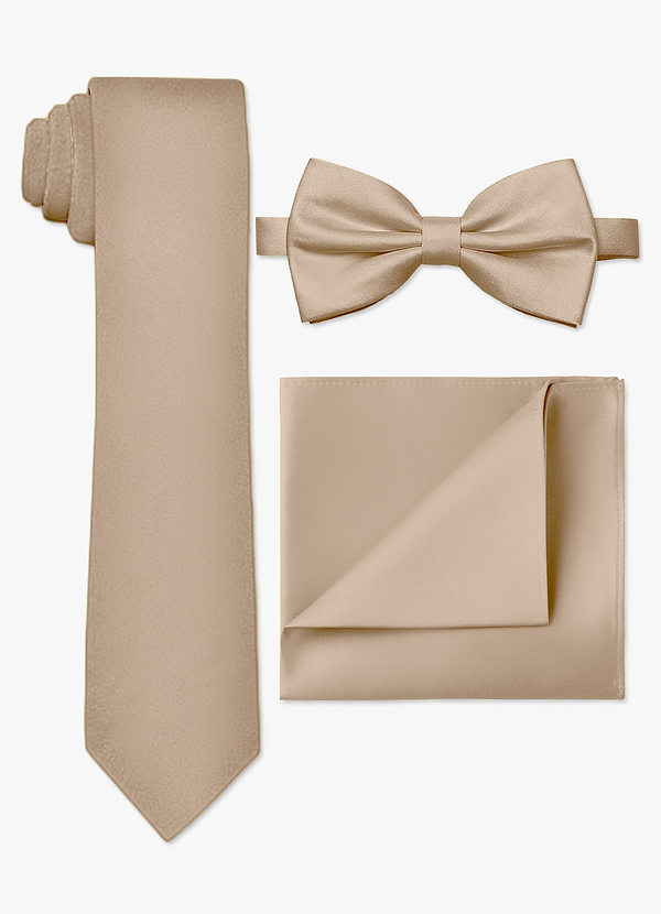 front Matte Satin Skinny Tie & Bow Tie & Pocket Square Set