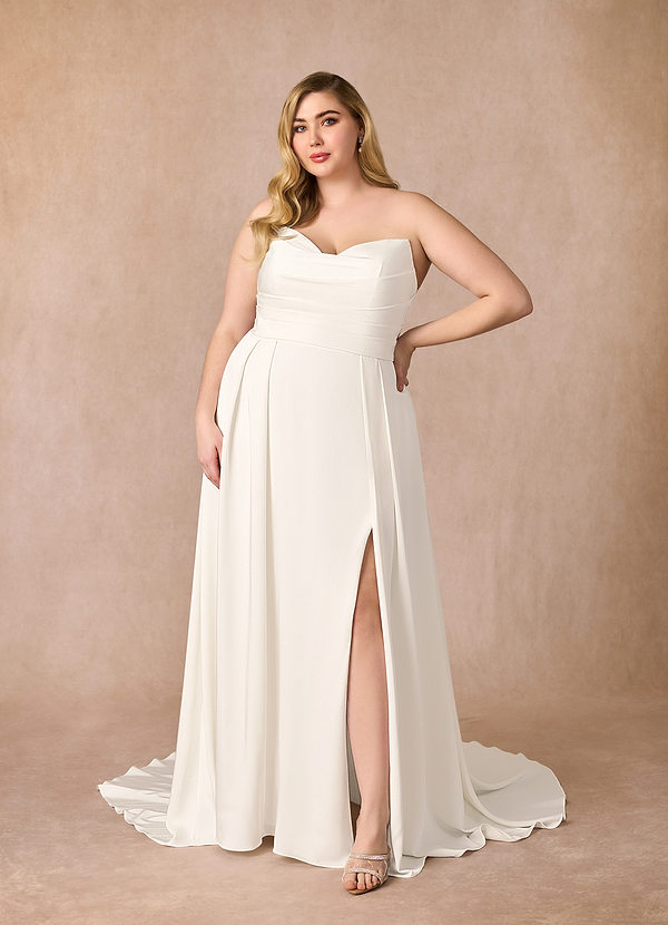 Azazie Marisela Robe de Mariée Robe Trapèze en Crêpe Dos Satin Paillettes Blanc De Diamant image1