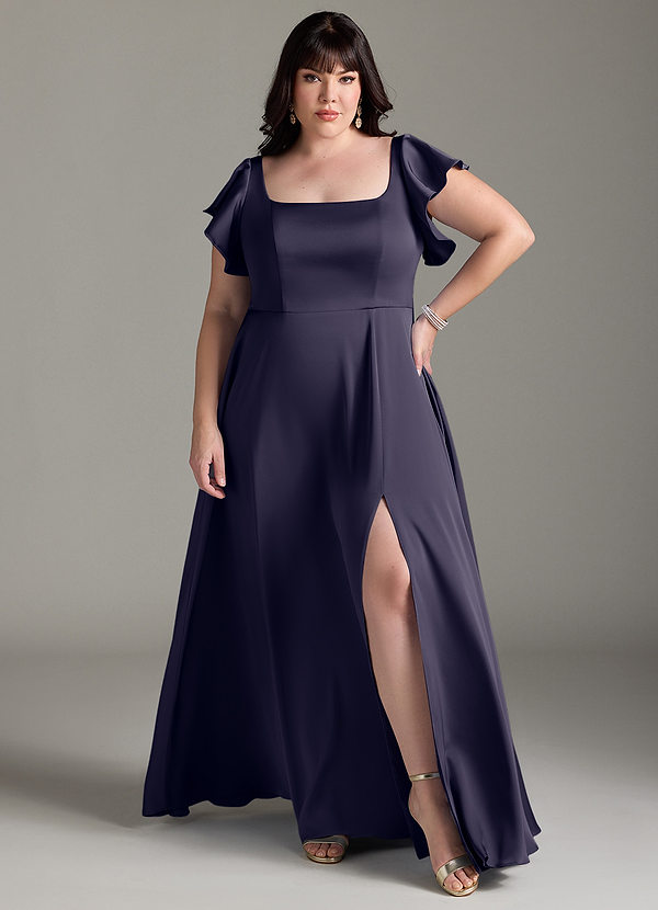 Azazie Bondi Bridesmaid Dresses Stormy A-Line Bow Stretch Satin Dress image1