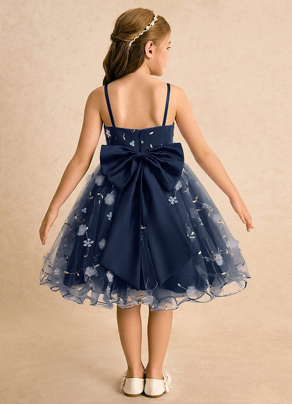 Azazie Junebug Flower Girl Dresses Dark Navy Ball-Gown Spaghetti Strap Tulle Dress image1