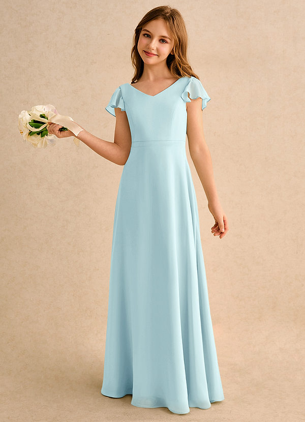 Azazie Nari Girls Formal Blumenkinder Kleider A-Linie mit ärmel Chiffon Kleid Seegrün image1