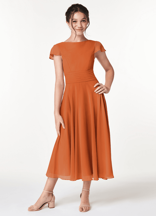 Azazie Payton Junior A-Linie Schleifen Chiffon Kleid Kanel image1